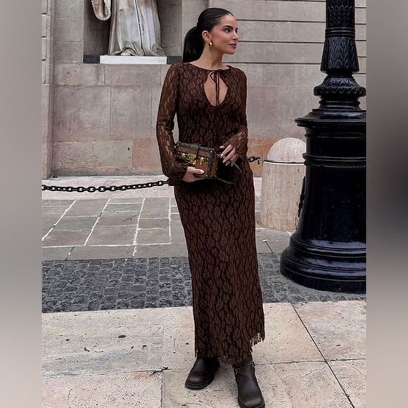 ZARA BOHO LONG LACE DRESS - Picture 1 of 16